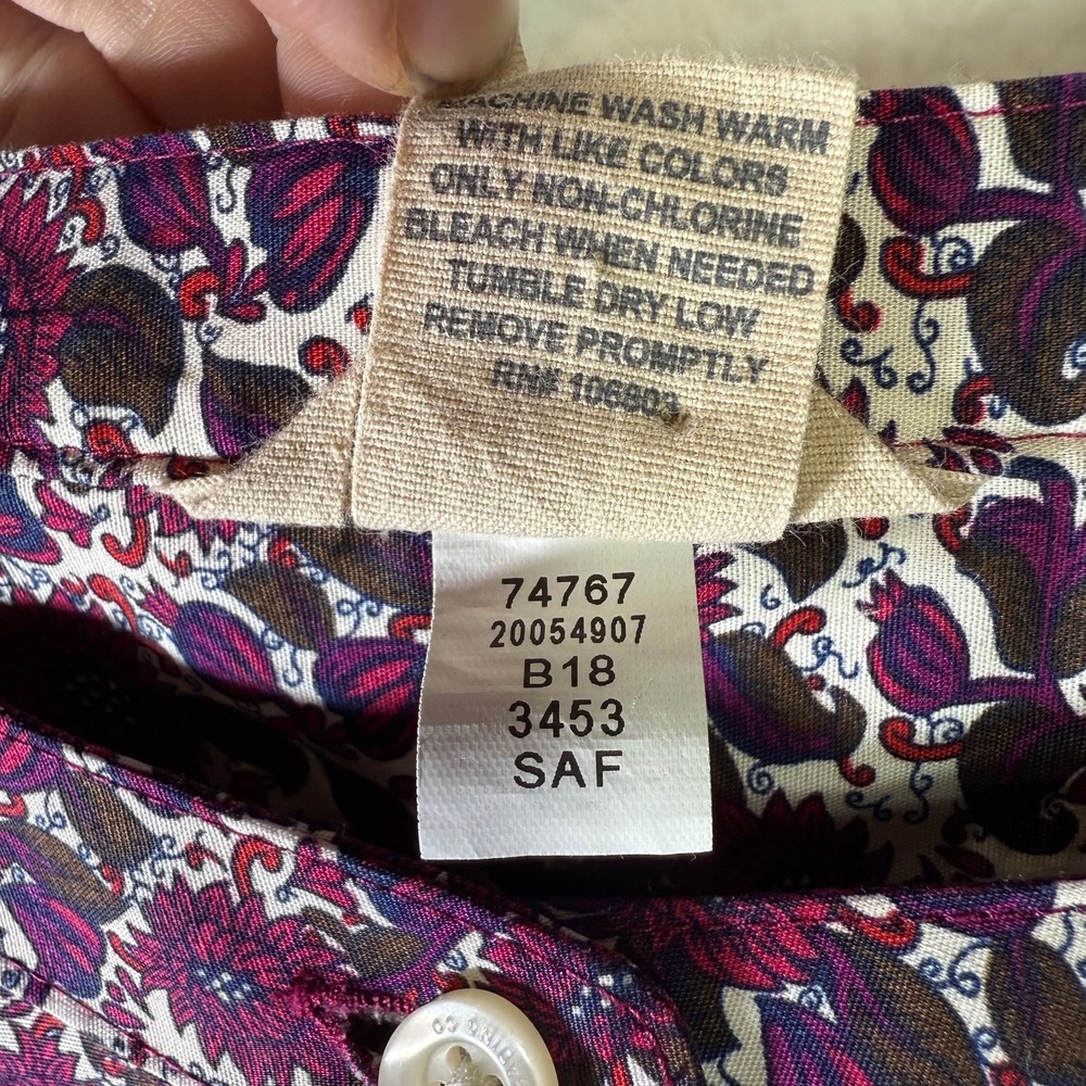 Duluth Trading Co Womens Burgundy Floral Button Up Tunic Blouse L Cotton Stretch - Picture 8 of 11